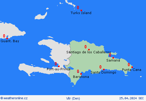 vítr Dominikánská republika Střední Amerika Předpovědní mapy