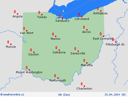 vítr Ohio Severní Amerika Předpovědní mapy