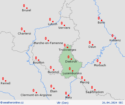 vítr Lucembursko Evropa Předpovědní mapy