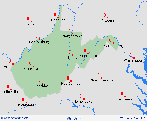 vítr Západní Virginie Severní Amerika Předpovědní mapy