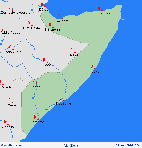 vítr Somálsko Afrika Předpovědní mapy