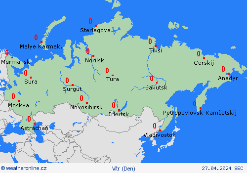 vítr Rusko Asie Předpovědní mapy