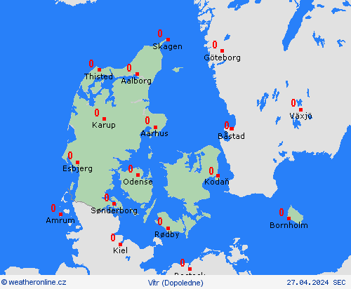 vítr Dánsko Evropa Předpovědní mapy