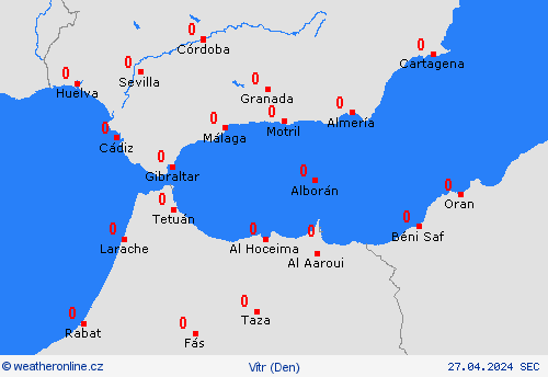 vítr Gibraltar Evropa Předpovědní mapy