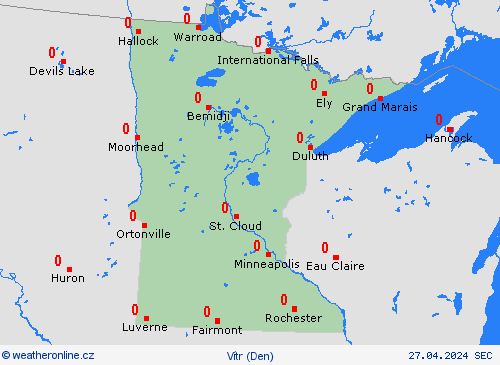 vítr Minnesota Severní Amerika Předpovědní mapy