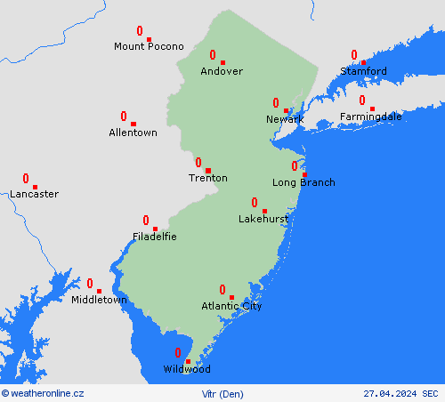 vítr New Jersey Severní Amerika Předpovědní mapy
