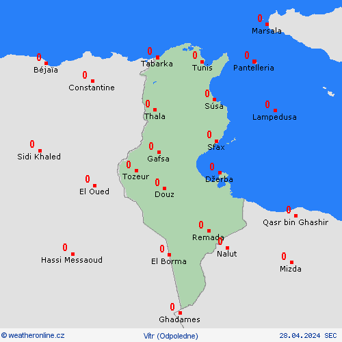 vítr Tunisko Afrika Předpovědní mapy