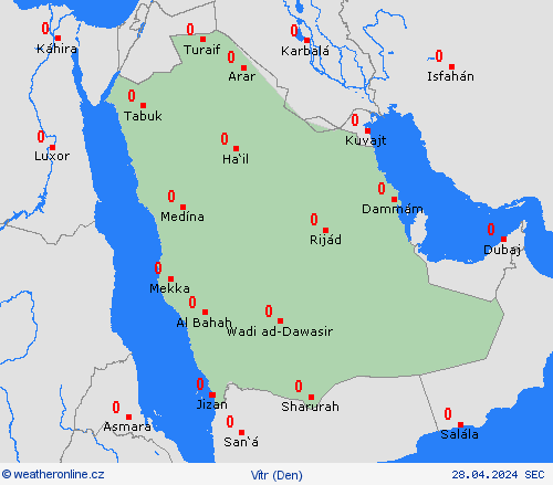 vítr Saúdská Arábie Asie Předpovědní mapy
