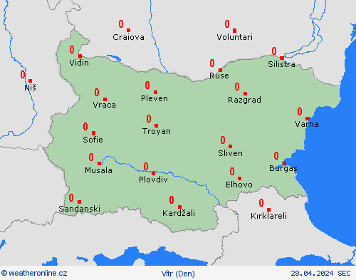 vítr Bulharsko Evropa Předpovědní mapy