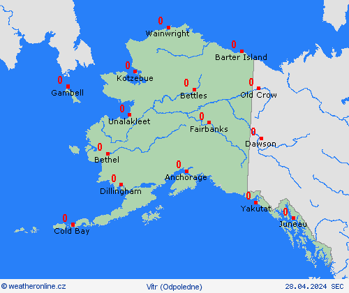 vítr Aljaška Severní Amerika Předpovědní mapy