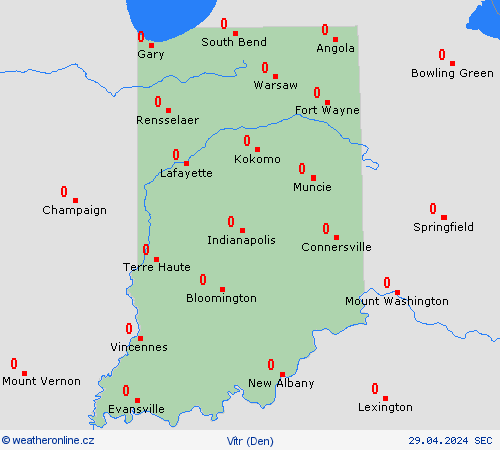 vítr Indiana Severní Amerika Předpovědní mapy