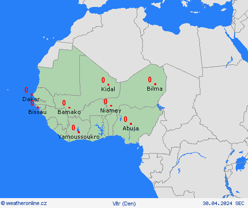 vítr  Afrika Předpovědní mapy
