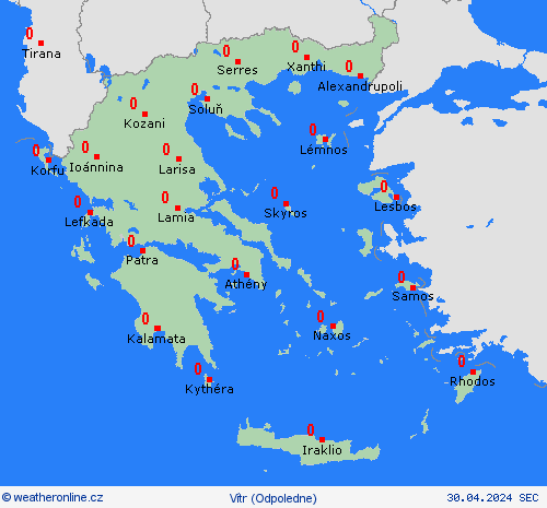 vítr Řecko Evropa Předpovědní mapy