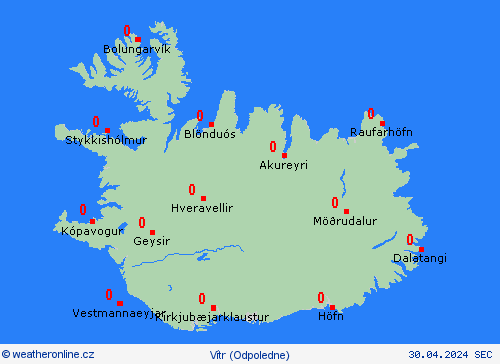 vítr Island Evropa Předpovědní mapy