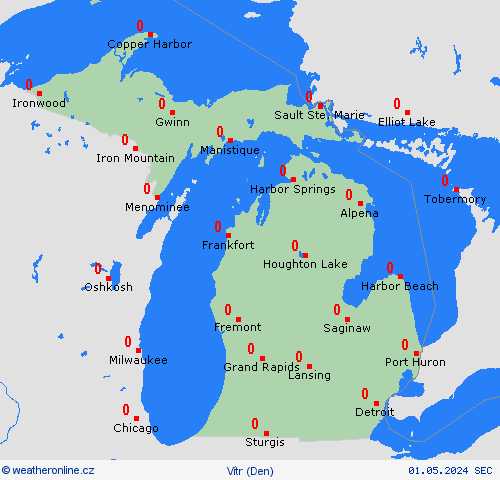 vítr Michigan Severní Amerika Předpovědní mapy