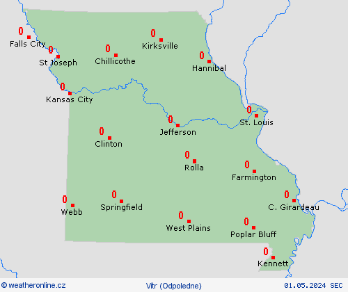 vítr Missouri Severní Amerika Předpovědní mapy