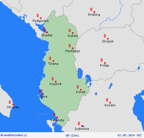 vítr Albánie Evropa Předpovědní mapy