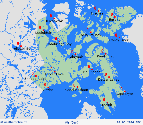 vítr Nunavut Severní Amerika Předpovědní mapy