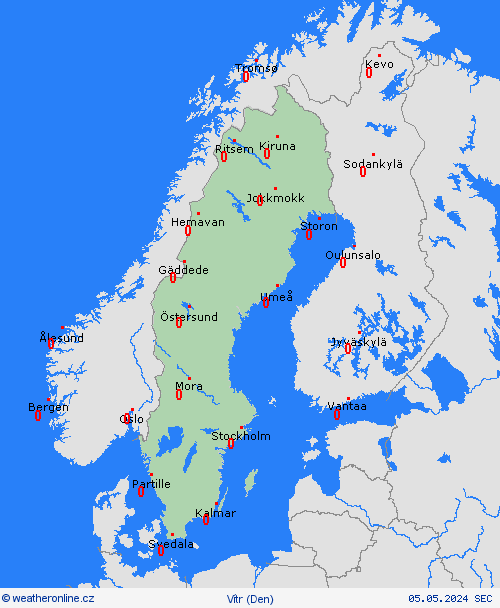 vítr Švédsko Evropa Předpovědní mapy