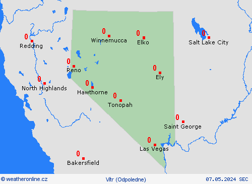vítr Nevada Severní Amerika Předpovědní mapy