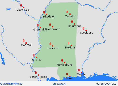 vítr Mississippi Severní Amerika Předpovědní mapy