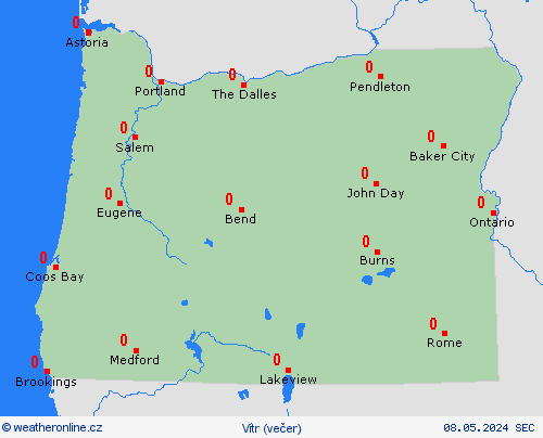 vítr Oregon Severní Amerika Předpovědní mapy