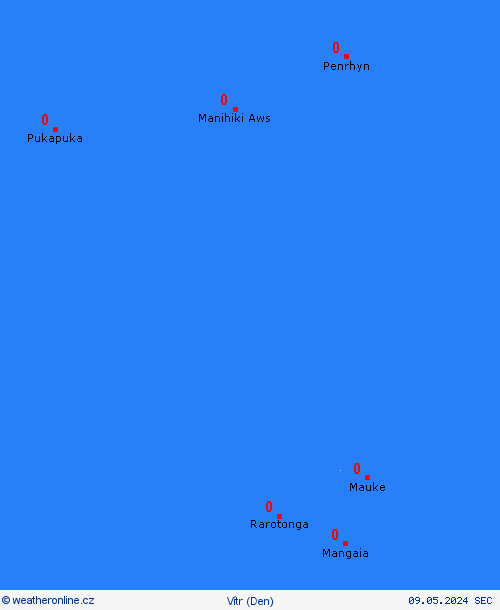 vítr Cookovy ostrovy Oceánie Předpovědní mapy