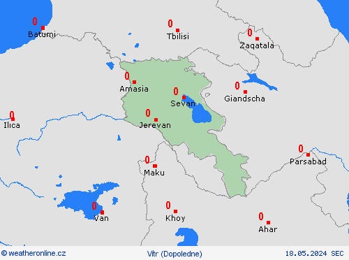 vítr Arménie Asie Předpovědní mapy