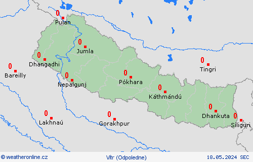 vítr Nepál Asie Předpovědní mapy