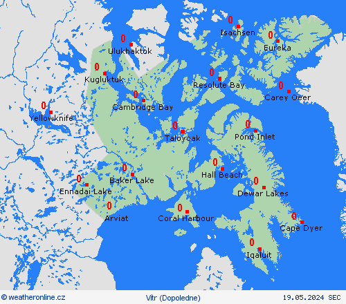 vítr Nunavut Severní Amerika Předpovědní mapy
