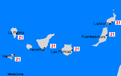 Canary Islands Mapy teploty moře