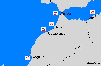 Maroko Mapy teploty moře