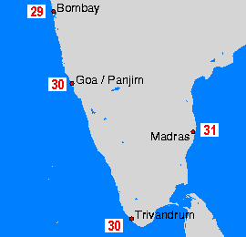 India Mapy teploty moře
