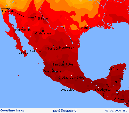 Nejvyšší teplota Předpovědní mapy