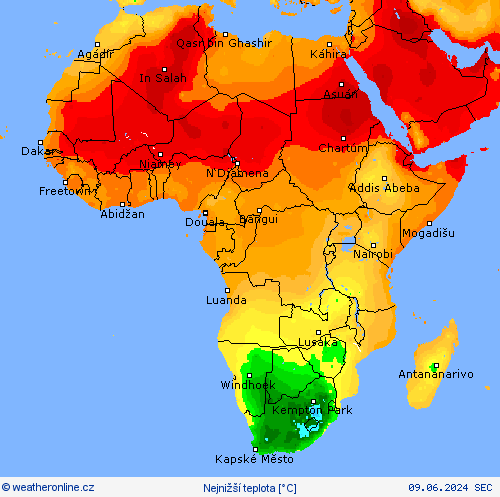 Nejnižší teplota Předpovědní mapy
