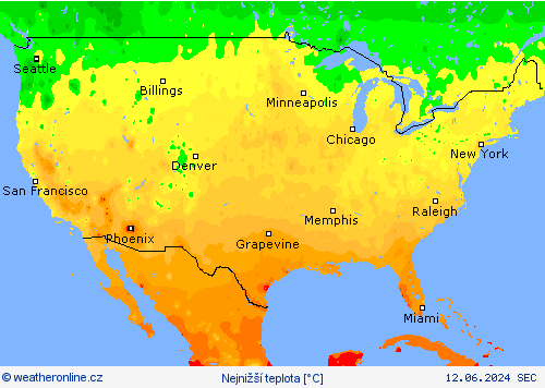 Nejnižší teplota Předpovědní mapy