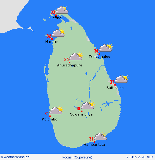 přehled Srí Lanka Asie Předpovědní mapy