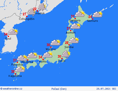 přehled Japonsko Asie Předpovědní mapy