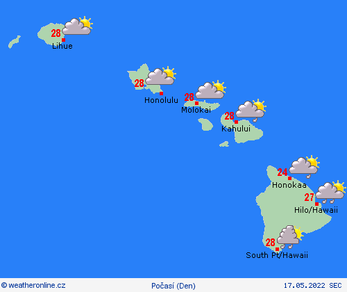 přehled Havaj Severní Amerika Předpovědní mapy