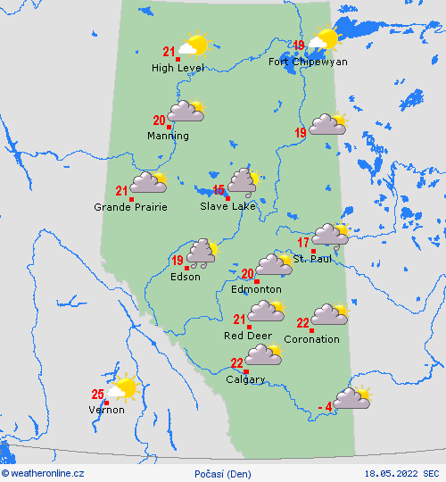 přehled Alberta Severní Amerika Předpovědní mapy