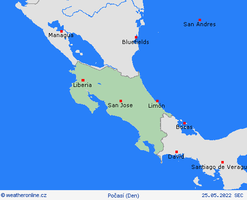 přehled Kostarika Střední Amerika Předpovědní mapy