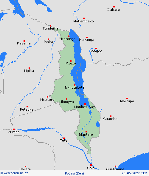 přehled Malawi Afrika Předpovědní mapy