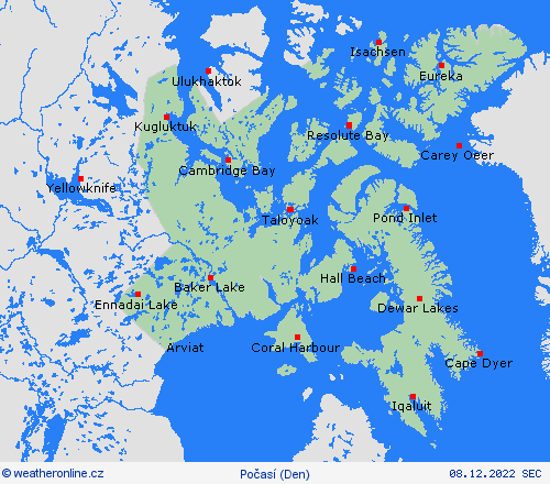přehled Nunavut Severní Amerika Předpovědní mapy
