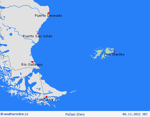 přehled Falklandy Jižní Amerika Předpovědní mapy
