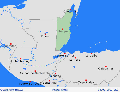 přehled Belize Střední Amerika Předpovědní mapy