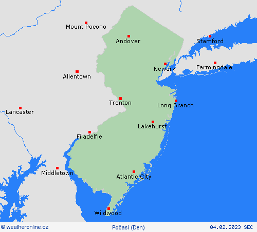 přehled New Jersey Severní Amerika Předpovědní mapy