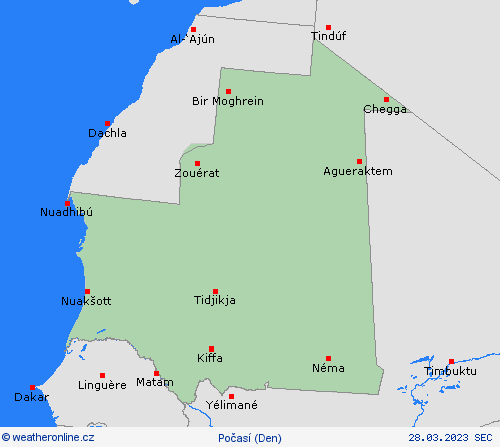 přehled Mauritánie Afrika Předpovědní mapy