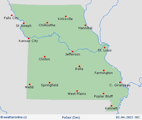 přehled Missouri Severní Amerika Předpovědní mapy
