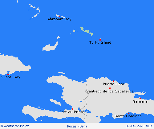 přehled Turks a Caicos Střední Amerika Předpovědní mapy