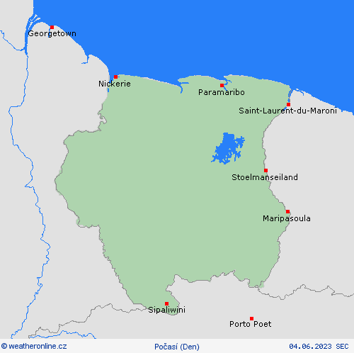 přehled Surinam Jižní Amerika Předpovědní mapy